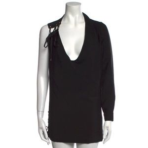 Anthony Vaccarello One Shoulder Black Mohair & Virgin Wool Mini Dress 36 XS 0 2